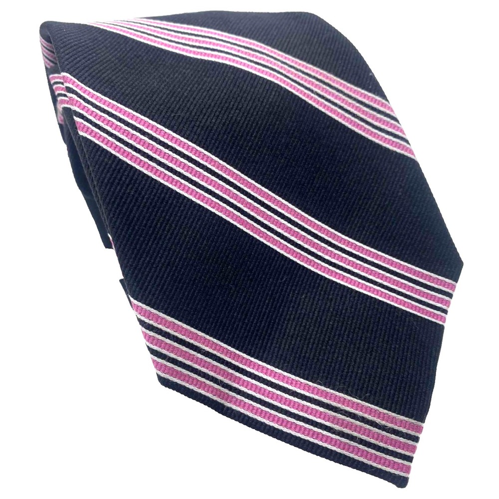 Lauren Ralph Lauren Men's Silk Black Pink Striped Necktie Hand Made Italy Formal